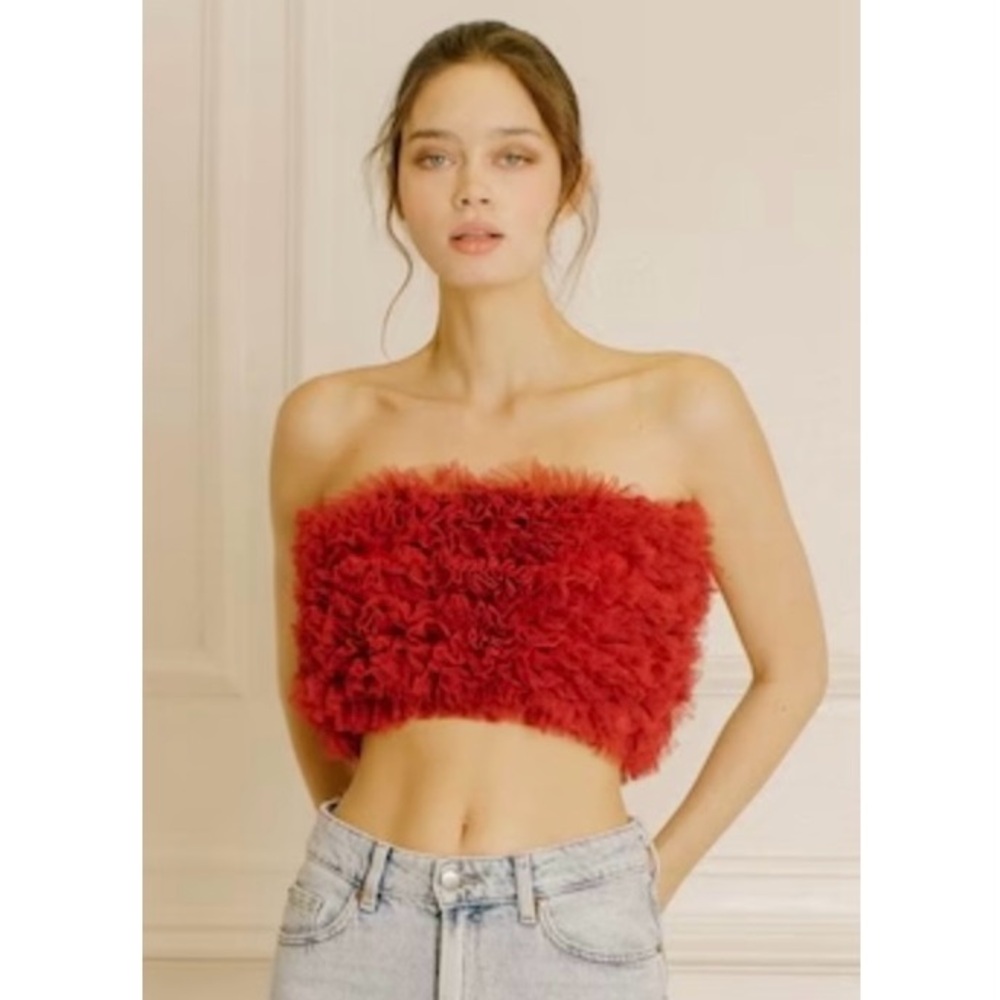Storia NWT burgundy romantic boho ruffled tube tank top size L